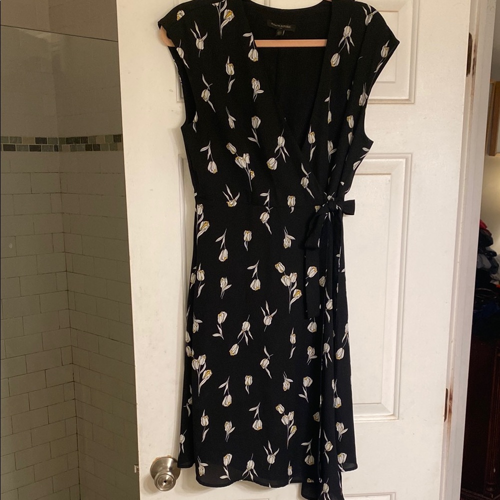 Banana Republic Black and White Midi Wrap Dress